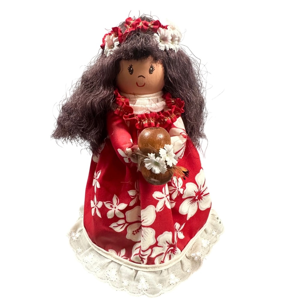 Vintage Handmade Hawaiian Hula Girl with Ipu Air Freshener Doll 7" Collectible
